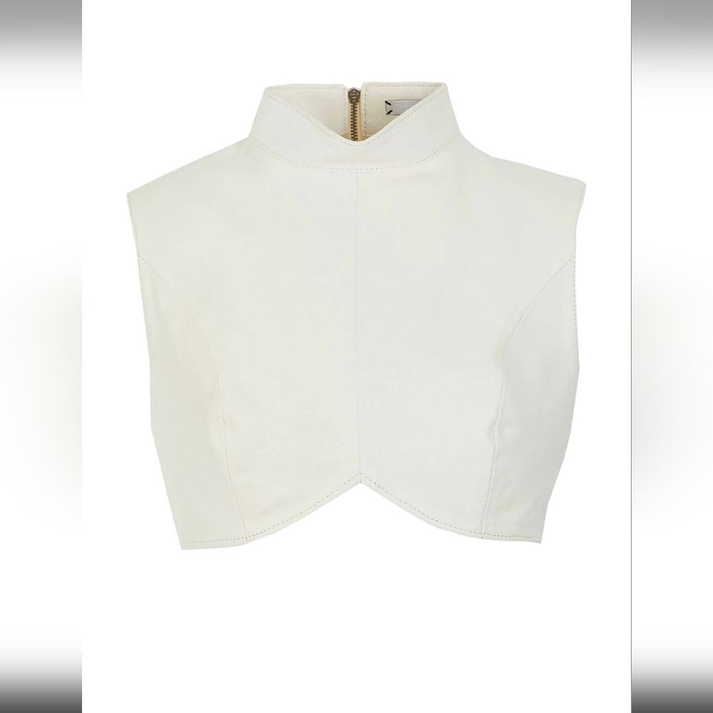 8 By Yoox Cream Leather Mockneck Sleeveless Crop Top